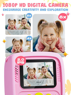 Kids Camera Instant Print, Christmas Birthday Gifts for 3 4 5 6 7 8 9 Year Old Boys Girls, 1080P Kids Digital Camera Toddler Boys Girls Toys Age 3-9 Pink