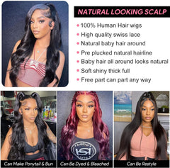 Body Wave Human Hair Wig 180% Density 13X4 Lace Front Wigs Human Hair Wig for Women, Brazilian Virgin Human Hair with Baby Hair Pre Plucked Natural Hairline Natural Color 16 Inch