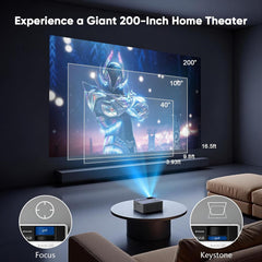 1080P Mini Portable Projector, 2-Way Bluetooth, with 80In Screen | 1080P Home Theater, Indoor/Outdoor Movies, Compatible with TV Stick/Roku/Phone/Pc/Ps/Dvd/Hdmi/Usb