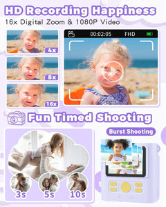 Kids Camera Instant Print,1080P HD Digital Camera for Girls & Boys, Safe Inkless Printing Toys Gifts,32Gb SD Card & 3 Rolls Paper, Birthday Christmas New Year'S Gifts for Ages 3-12