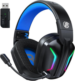 FC300 Wireless Gaming Headset - Immersive 3D Stereo Sound, 50Hr Battery Life, Bluetooth & 2.4GHz USB Compatible for PS5, PS4, PC, Switch & Mobile - Stylish Blue Design