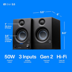 Eris 3.5 Gen 2 Powered Studio Monitor Speakers - High-Quality 3.5" 2-Way Pair for Gaming, Multimedia & Music Production - 50W Power