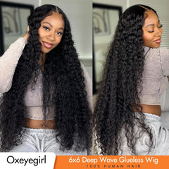 20 Inch Glueless Wigs Human Hair Pre Plucked Pre Cut Wear and Go Glueless Wig 6X5 Deep Wave 200% Density HD Lace Front Wigs Human Hair for Black Women Lace Closure Wig for Beginners