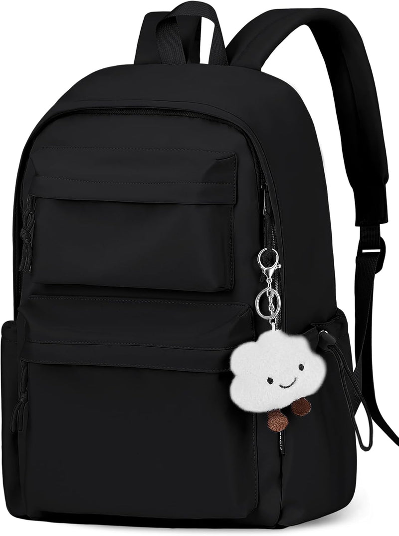Backpack Womens School Bag Girls Boys, Lightweight Water-Resistant Fits 15.6” Laptop Large Capacity Rucksack with Anti-Theft Pocket, Ideal for School College Commuting Travel Black