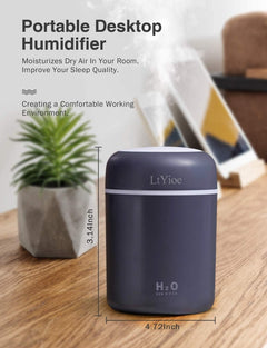 Humidifier Portable Mini Humidifiers for Bedroom, Personal Desktop Air Humidifier with Colorful Cycling Light, 2 Mist Modes and Auto Shut-Off, Super Quite for Office Home Car(Navy Black)