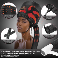 Bonnet Hood Hair Dryer Attachment - Soft, Adjustable Extra Large Bonnet Hair Dryer for Speeds up Drying Time at Home, Easy to Use for Styling, Curling and Deep Conditioning (Black)