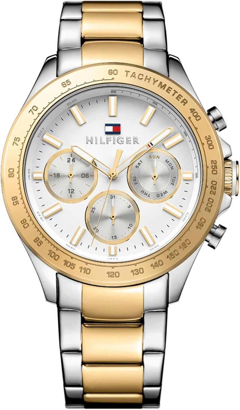 Men'S 45.5Mm Multifunction Quartz Watch - White Dial, Two-Tone Stainless Steel Bracelet with Gold IP, 3 Sub-Dials, 5ATM Water Resistant - 1791226