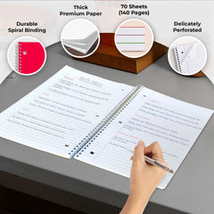 12 Pack Spiral Notebooks, 1 Subject Notebook, Wide Ruled, Assorted | Bulk Wide Ruled Notebooks for School, 70 Sheets (140 Pages), 8 X 10-1/2", 3 Hole Punched, Single Subject Spiral Notebook Bulk