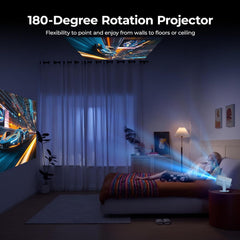 Turn 1 Projector 2026 | Supports 1080P with Android 14.0 | 200 ANSI Lumen Smart Projector, Native 720P Portable Mini Projector for Bedroom | Screen Mirroring for Ios/Android | Gaming & HDMI Compatible