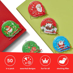 - 50 Mini Christmas Pinball Toy Games, 6Cm - Assorted Festive Designs for Kids, Christmas Crackers, Stocking Party Gift Bag Fillers and Favours