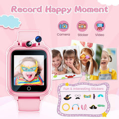 Kids Smart Watch for Boys Girls, Fashion Smartwatches for 5-12 Year Olds Children, Birthday Gift Toy for Kids, Digital Watch with 14 Puzzle Games and 90° Rotating Camera (Pink)