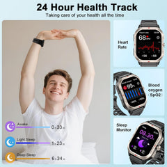 Men's Smart Watch with GPS - 2.06" HD Military Fitness Tracker, Call Function, Heart Rate & Sleep Monitor, 100+ Sports Modes, Waterproof for Android & iOS