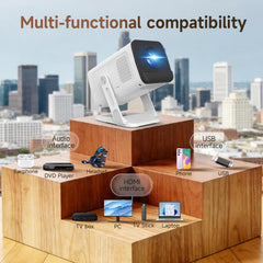 Mini Projector with WIFI 6 and Bluetooth 5.4, Smart Portable Projector Supports 4K 1080P, Projector for Bedroom with Auto Keystone, Movie Projector with 180° Adjustable Stand.