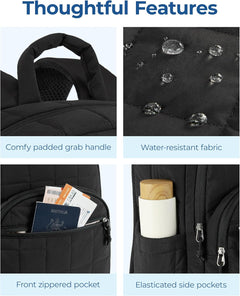Travel Backpack for Women, 15.6" College Laptop Backpack, Black | Fits 15.6" Laptop, Personal Carry-On Size with Trolley Sleeve, Quilted Style for College Nurse Teacher, Water-Resistant