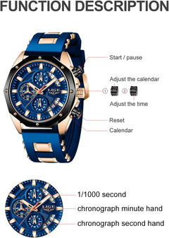 Men'S Fashion Chronograph Stainless Steel Waterproof Analog Quartz Luminous Large Dial Sport Classic Watch
