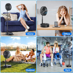 Portable Oscillating Standing Pedestal Fan with Remote Control, 8.6 Inch Silent 8000Mah Rechargeable Battery USB Powered Floor Fan, Height Adjustable Foldable Desk Table Fans for Bedroom Home Black