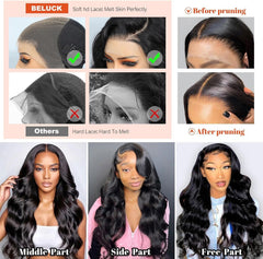 13X6 Transparent HD Lace Front Wigs Human Hair Wig Body Wave Human Hair Wig for Black Women Glueless Wigs Human Hair Pre Plucked with Baby Hair Brazilian Real Hair Lace Frontal Wig16 Inch