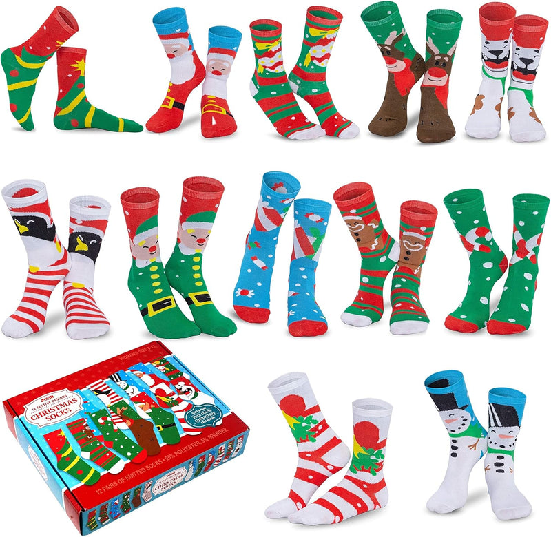 Festive  12 Pairs Christmas Crew Socks for Women - Perfect Holiday & Birthday Gift!