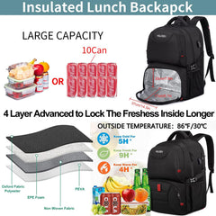 Extra Large Backpack for Men 50L,Lunch Backpack Work Bag Travel Laptop Backpack 17.3 Inch with USB Charging Port,Water Resistant Big Business Computer Rucksack for Men Women College School Black