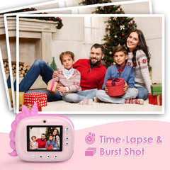 Kids Camera Instant Print, Digital Camera for Kids with No Ink Print Paper & 32G TF Card, Selfie Video Camera with Color Pens for DIY, Fun Gift for Girls Boys 3-14 Years Old (Pink)