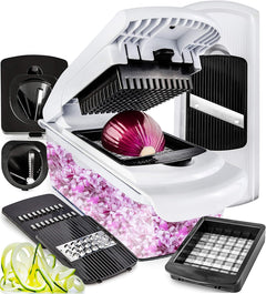 Vegetable Chopper Vegetable Cutter Mandoline Vegetable Slicer - Veggie Onion Salad Food Chopper Manual - Potato Chipper - Veg Chopper and Dicer - Kitchen Tools & Gadgets (7-In-1 Standard White)