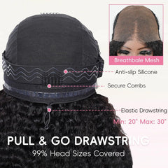 7X6 Burmese Curly Glueless Wigs Human Hair Pre Plucked Pre Cut 220% Density Wear and Go Drawstring Wig for Women 7X6 HD Curly Lace Front Wigs Human Hair Natural Black 18Inch