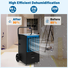 66 L/Day Industrial Dehumidifier with Pump for Basement Drying Clothes