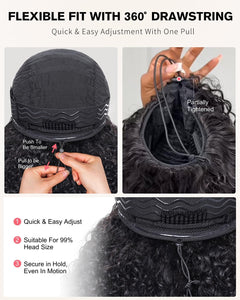 Half Wig Human Hair 200 Density Kinky Curly Half Wig 3 in 1 Seamless Flip over Glueless Wigs Human Hair with Drawstring Beginner Friendly Curly Wig Headband Wig for Women Daily Wear 16 Inch