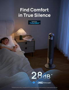 Quiet Tower Fan for Bedroom& Home, 25Ft/S Powerful Airflow, 29Ft Coverage, 1-8H Timer, 4 Speeds, 3 Modes, 28Db Bladeless Fan with Remote Control, 90° Oscillating Cooling Fan, LED Display
