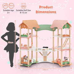 Multi-Layer Wooden Dollhouse Versatile Kids Playhouse Toy with 7-Room