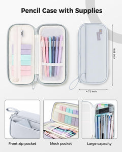 56 PCS Aesthetic School Supplies with Pencil Case (Grey) | 6 Multicolor Pens, 12 Pastel Highlighters, 5 Black Gel Pens, 9 Mechanical Pencils, Student Stationery Set College Essentials