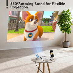 O1 Mini Projector for Bedroom 1080P Supported Auto Keystone 15000LM | 2026 Upgraded Portable Projector for Outdoor, 360° Rotating, 50% Zoom, Compatible with Ios/Android/Tv Stick/Hdmi/Usb/Switch