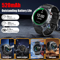 Advanced GPS Smart Watch for Men - 1.43" AMOLED Military Fitness Tracker with 5ATM Waterproof, 130+ Sports Modes, Heart Rate/Sleep/Spo2 Monitoring, Bluetooth Calling - Perfect for Outdoor Fitness on Android & iOS