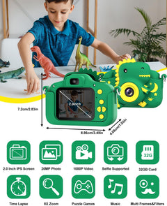 Kids Camera 2.0” Screen Dual Lens Cameras, 20MP & 1080P Video Camcorder, Kids Digital Camera with 32GB Card, Childrens Camera Boys Gifts for Girls Toys Age 3-12