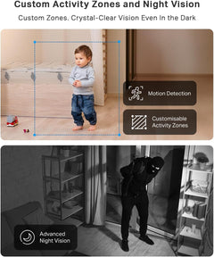 TC70 Pan/Tilt Indoor Camera House Security Camera, Dog Camera, No Monthly Fee, AI Detection, Wifi Camera, Baby Camera Monitor, 1080P Full HD, 360° View, Night Vision, Works with Alexa & Google