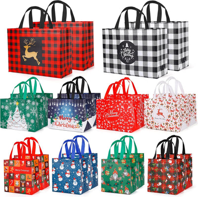 20 Pack Christmas Bags Assorted Sizes, Reusable Non-Woven Christmas Tote Bags with Handle, Perfect for Gift Wrap/Party Favor Supplies (4 Extra Large 8 Large 8 Medium)