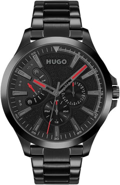HUGO Analogue Multifunction Quartz Watch for Men #LEAP Collection with Black Stainless Steel Bracelet - 1530175