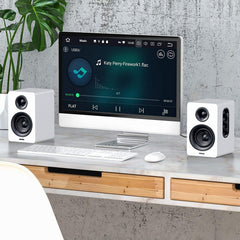 SW208 3" Active Bluetooth 5.0 Bookshelf Speakers - 60W Power, 24Bit DAC, Dynamic 3D Surround Sound - Perfect for Gaming & PC (White, Pair)