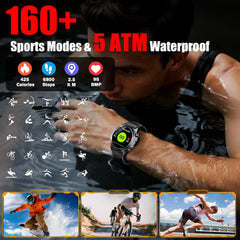 Advanced GPS Smart Watch for Men - 1.43" AMOLED Military Fitness Tracker with 5ATM Waterproof, 130+ Sports Modes, Heart Rate/Sleep/Spo2 Monitoring, Bluetooth Calling - Perfect for Outdoor Fitness on Android & iOS