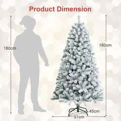 180 Cm Snow Flocked Artificial Christmas Tree with 600 Tips