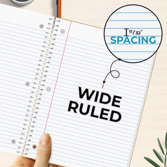 12 Pack Spiral Notebooks, 1 Subject Notebook, Wide Ruled, Assorted | Bulk Wide Ruled Notebooks for School, 70 Sheets (140 Pages), 8 X 10-1/2", 3 Hole Punched, Single Subject Spiral Notebook Bulk