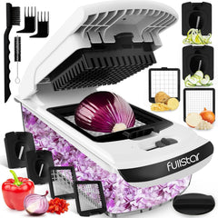 Vegetable Chopper Vegetable Cutter - Veggie Onion Salad Food Chopper Manual - Potato Chipper - Veg Chopper and Dicer - Kitchen Tools & Gadgets (4-In-1 White)