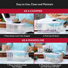 Vegetable Chopper Cutter Mandoline Slicer Cheese Grater - Food Onion Salad Veggie Chopper with Container - French Fry Potato Dicer Slicer Cutter - Kitchen Tools Gadgets (All-In-1 White)