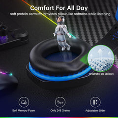 FC100 Wireless Gaming Headset with Mic - 2.4Ghz & Bluetooth Headphones, 3D Stereo Sound & 50Hrs Battery Life, for PS5, PS4, Mac, PC, Tablets, Blue