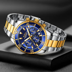 Mens Watches Chronograph Stainless Steel Analog Quartz Watch Waterproof Men'S Wrist Watches Business Casual Fashion Watch for Men