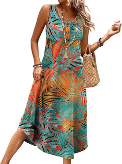 Summer Dresses for Women UK Ladies Sleeveless Dress Womens Button Front Beach Sundresses with Pockets Midi Length Dresses