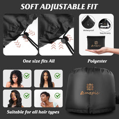 Bonnet Hood Hair Dryer Attachment - Soft, Adjustable Extra Large Bonnet Hair Dryer for Speeds up Drying Time at Home, Easy to Use for Styling, Curling and Deep Conditioning (Black)