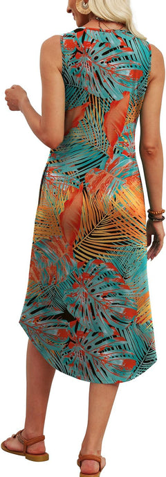Summer Dresses for Women UK Ladies Sleeveless Dress Womens Button Front Beach Sundresses with Pockets Midi Length Dresses