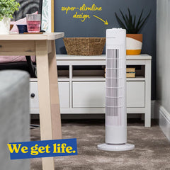 29" Inch, Lightweight, Tower Fan, 3 Speeds, 75° Oscillation, Powerful Airflow, Quiet Operation, Timer, Perfect for Home or Office, White- RHTF2923W