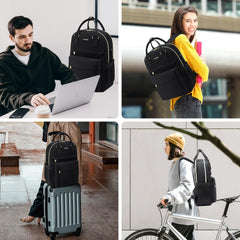 Laptop Backpack Womens, 15.6 Inch School Bags for Women Waterproof Computer Rucksack with USB Port for Travel Business College Work, Black